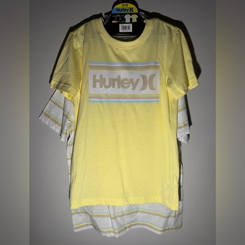 Hurley Boys Youth Button Down Shirt + Tee Set Size 7/8